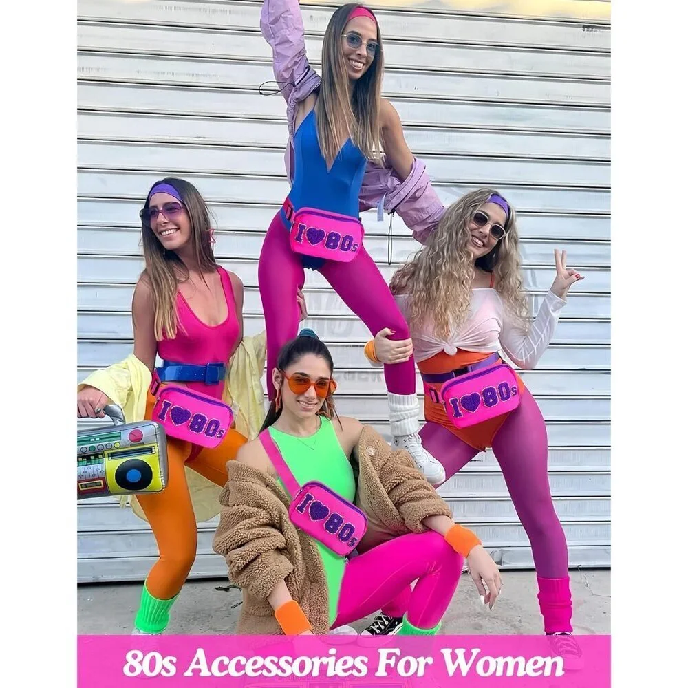 80s Neon Fanny Pack for Women Retro Crossbody Belt Bag Rave Party Gifts